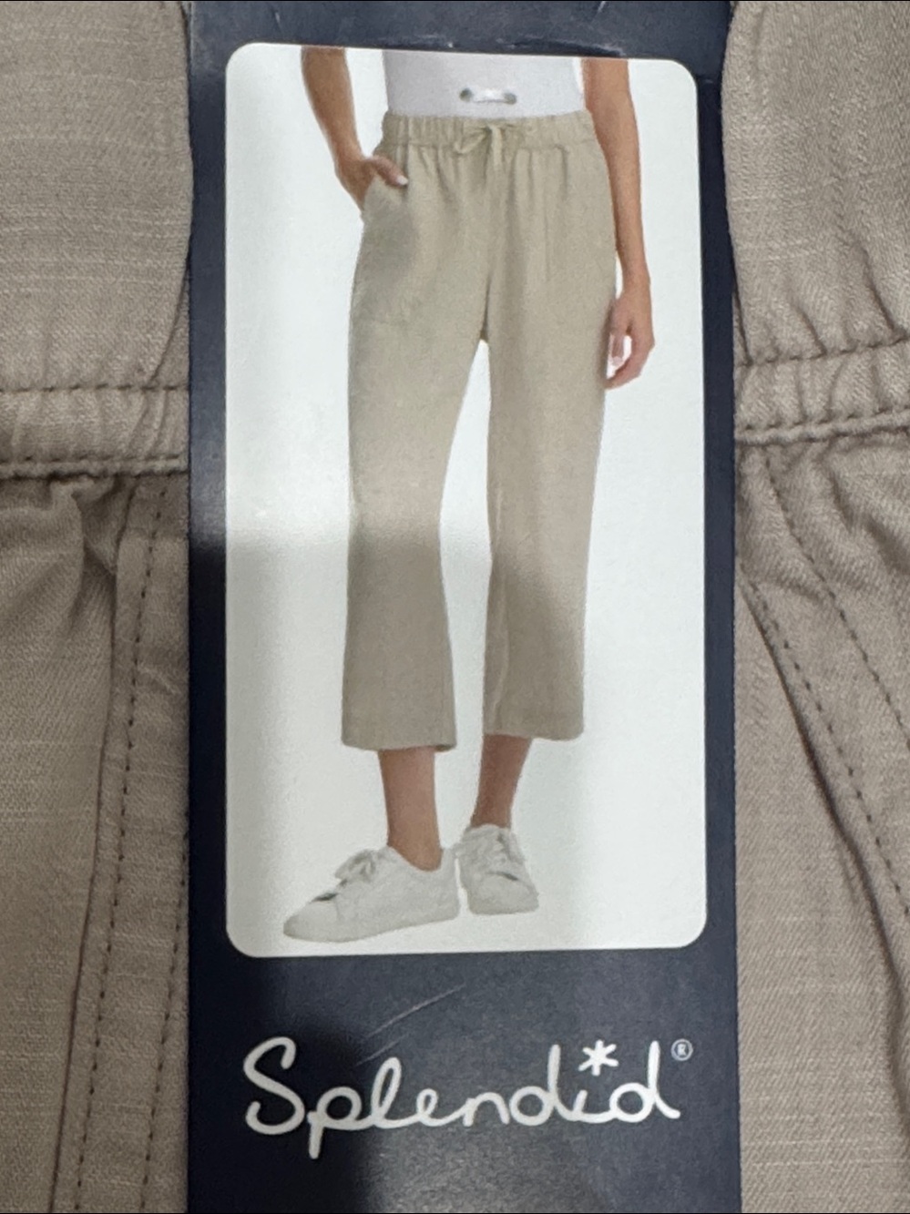 Splendid Drawstring Wide-Leg khaki color cropped pants in beige